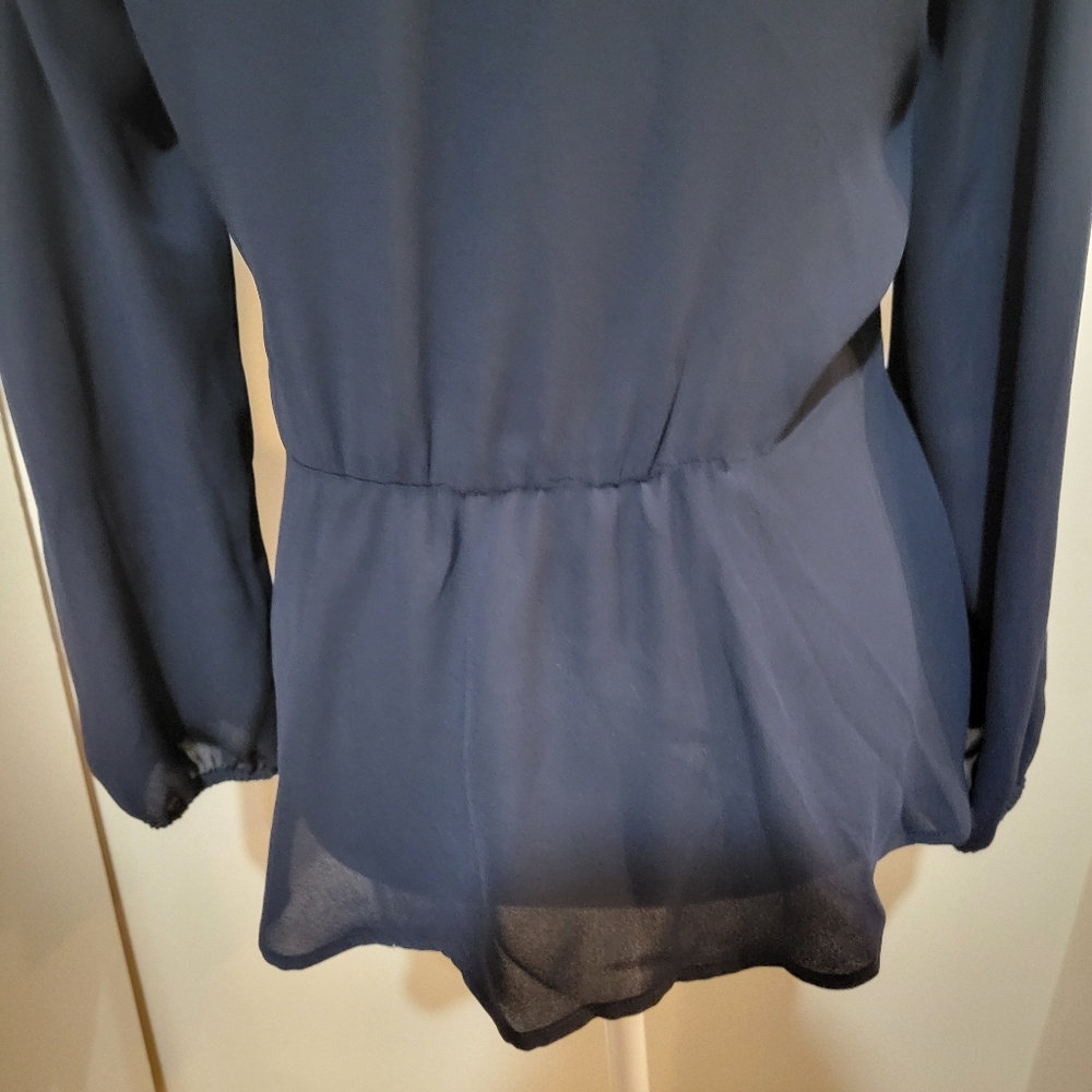 NWT LOFT solid Navy Long Sleeve V Neck Wrap Blouse Workwear | Small - Picture 7 of 10